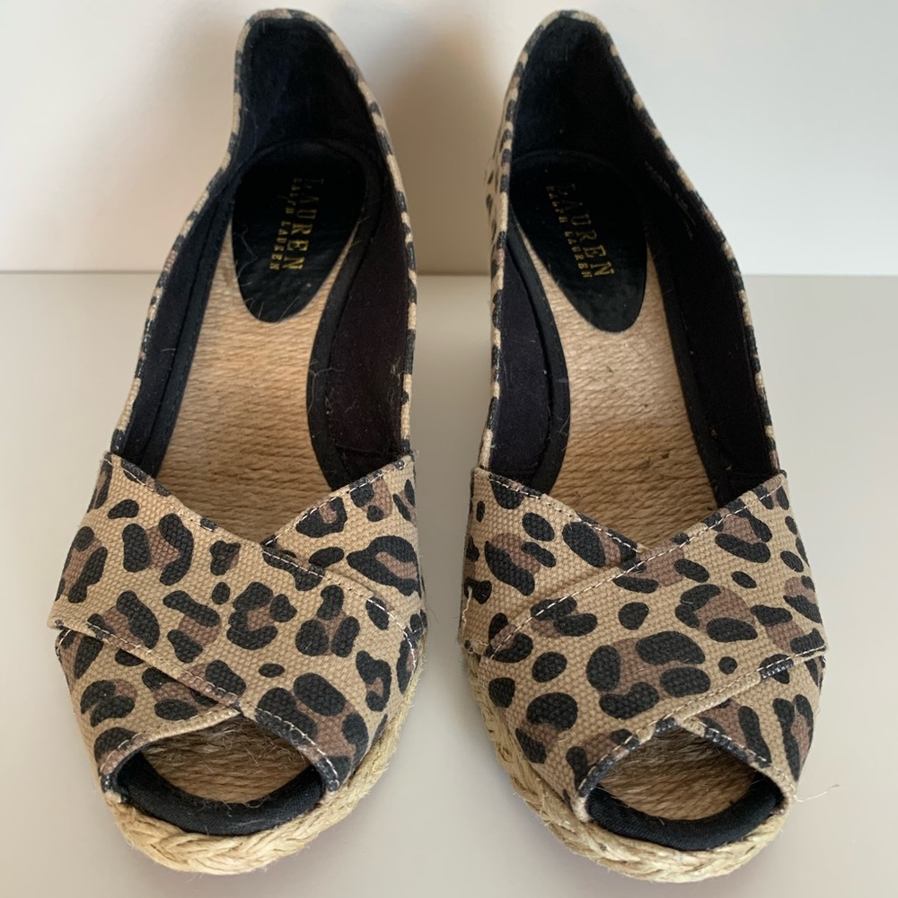 Ralph Lauren Open-Toe Leopard Print Wedge